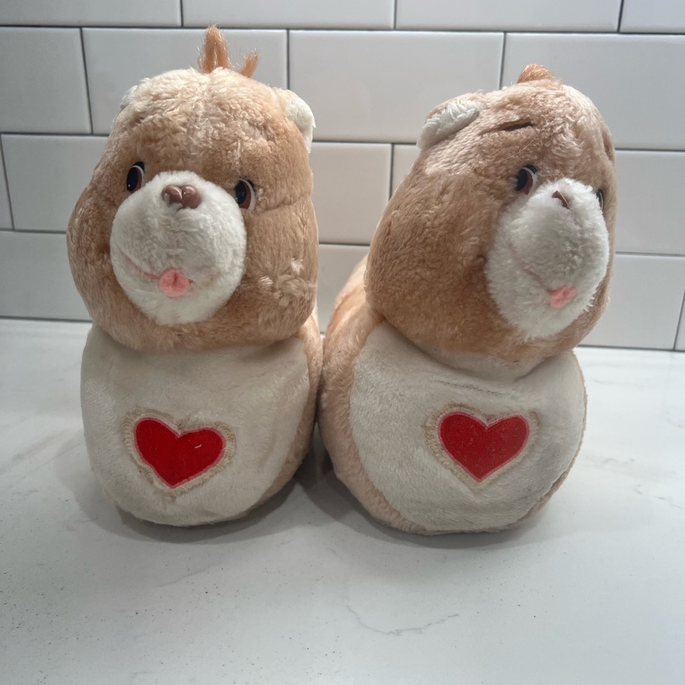 Vintage Tenderheart Bear Care Bear Slippers 1984 Size 2-3 Made In Korea